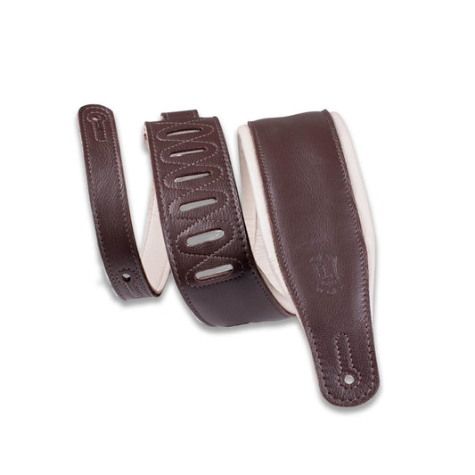 Levy's Leathers - M26GP-DBR-CRM - 3.25" Brown & Cream Garment Leather Guitar Strap