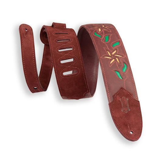 Levy's Leather Flowering Vine Strap-Burgundy w/Yel