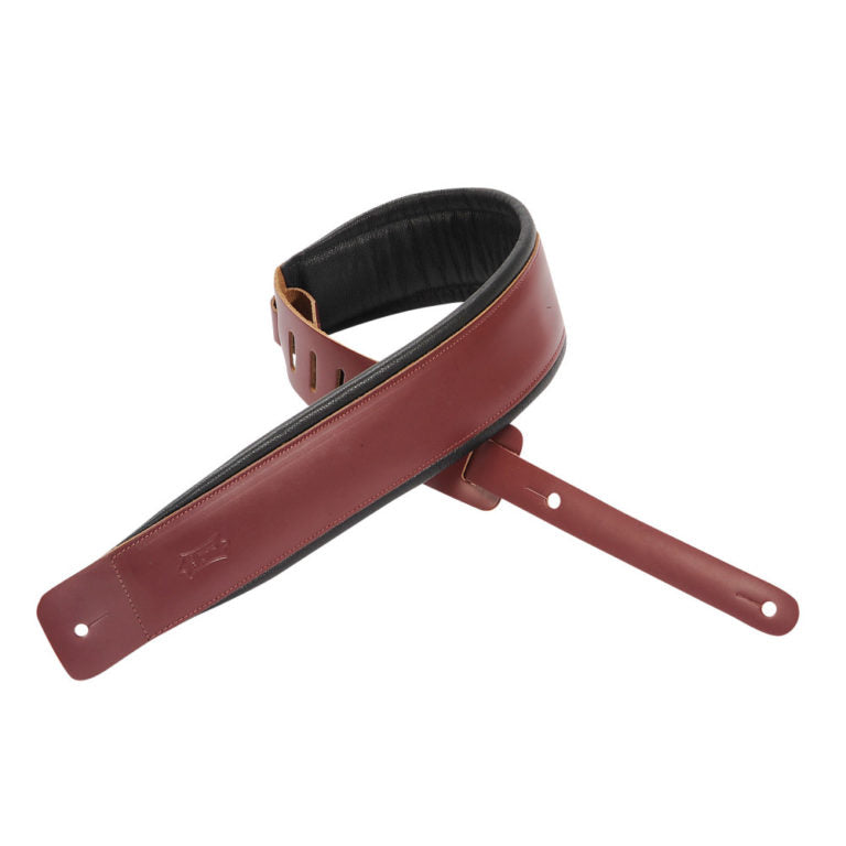 Levy's Leathers - DM1PD-BRG - 3" Wide Burgundy Genuine Leather Guitar Strap.