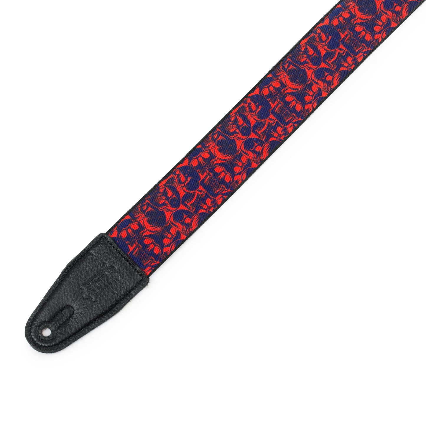 Polyester Guitar Strap - Purple & Red Skulls