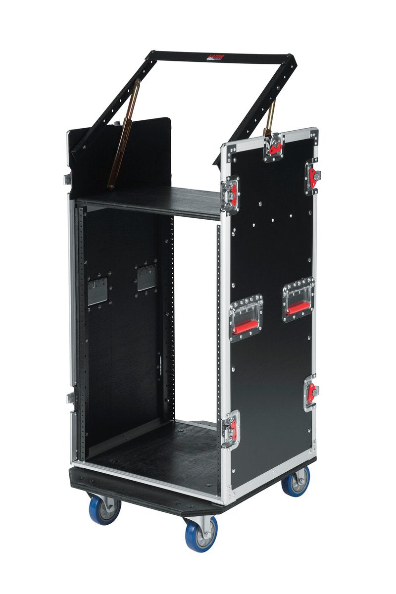 ATA Wood Flight Pop-Up Console Rack Case; 10U Top; 16U Bottom; w/ Casters